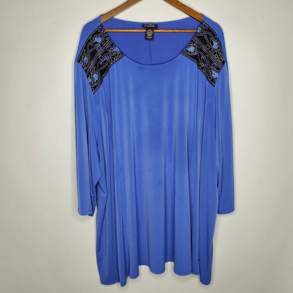 AnyWear by Catherines Womens Blue Tunic Top Size 5X Embellished Shoulder Details - Picture 1 of 7